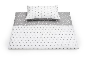 Komplet pościeli, poszewka 60 x 40 cm i poszwa 120 x 90 cm - Szare gwiazdki