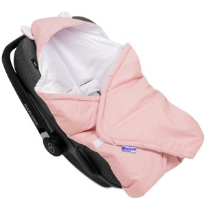 Bawełniany kocyk /otulacz z kapturem do fotelika niemowlęcego - Pastel Pink