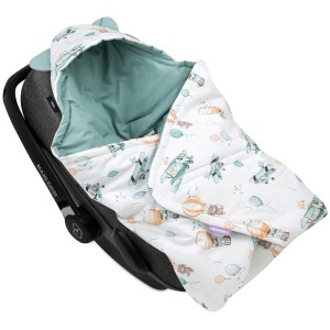 Bawełniany kocyk /otulacz z kapturem do fotelika niemowlęcego - Balloon Travel