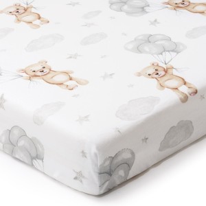 (Outlet) Bawełniane prześcieradło z gumką do łóżeczka 120x60cm - Cloudy Bears 