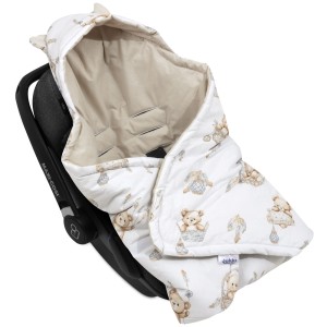 (Outlet) Bawełniany kocyk /otulacz z kapturem do fotelika niemowlęcego - Boho Bears