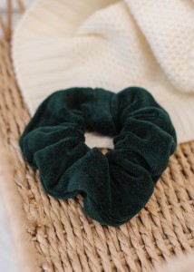 Gumka do włosów SCRUNCHIES welur butelkowa zieleń