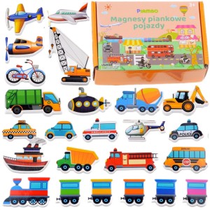 Piambo Edukacyjne magnesy na lodówkę dla dzieci 24 szt. - Pojazdy 