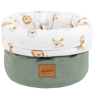 Muślinowy Pojemnik / koszyk na akcesoria dla niemowlaka -Baby Safari i oliwkowy Velvet