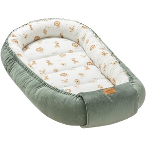 (Outlet) Muślinowy Kokon XXL 65 x 120 cm - Baby Safari i oliwkowy Velvet