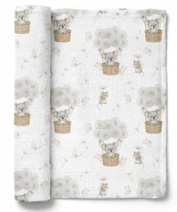 Pieluszka bambusowa 40x40 - KOALA/DMUCHAWCE SZARE