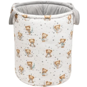 Muślinowy Kosz na zabawki, dwustronny - Teddy Moon i szary Velvet