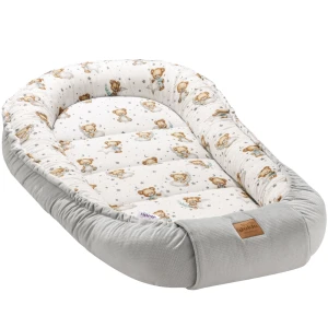 (Outlet) Muślinowy Kokon XXL 65 x 120 cm - Teddy Moon i szary Velvet